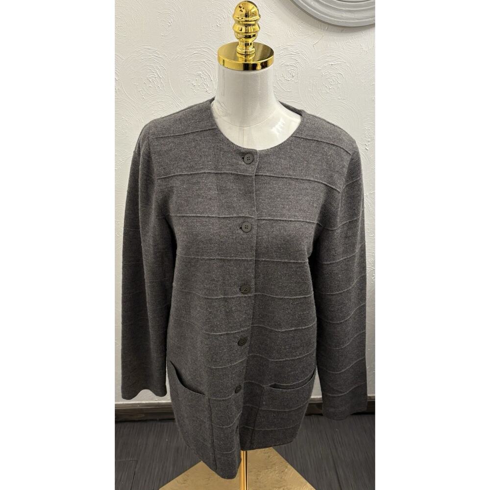 Rodier Jacket Gray Wool Blend Knit Cardigan Pockets Size Medium Full Button